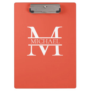 Personalised Elegant Orange Monogram and Name Clipboard
