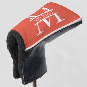 Personalised Elegant Orange Monogram and Name Golf Head Cover