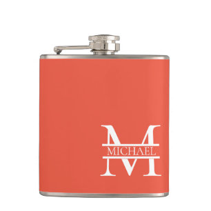 Personalised Elegant Orange Monogram and Name Hip Flask