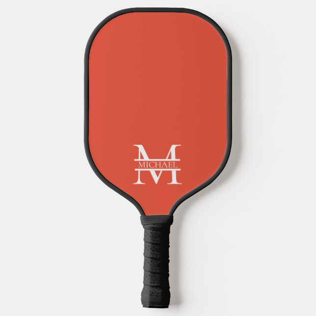 Personalised Elegant Orange Monogram and Name Pickleball Paddle (Back)