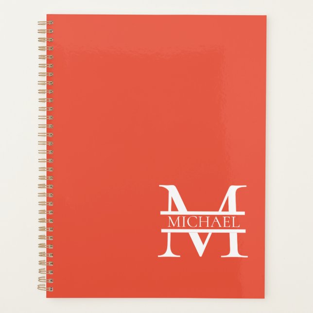 Personalised Elegant Orange Monogram and Name Planner (Front)