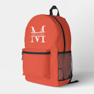 Personalised Elegant Orange Monogram and Name Printed Backpack