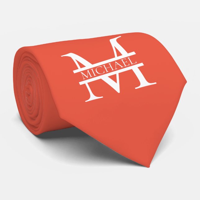 Personalised Elegant Orange Monogram and Name Tie (Rolled)