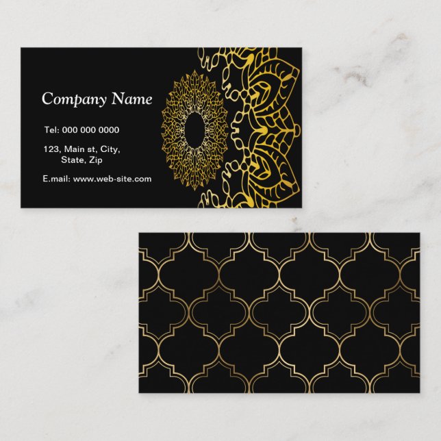 Personalised Elegant Oriental Chic Black and Gold Business Card (Front/Back)