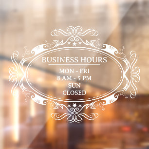 Personalised Elegant Oval Frame Business Open Hour Window Cling