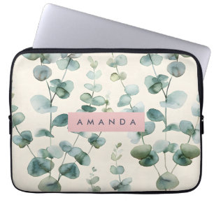 Personalised Elegant Pastel Eucalyptus Leaves Laptop Sleeve