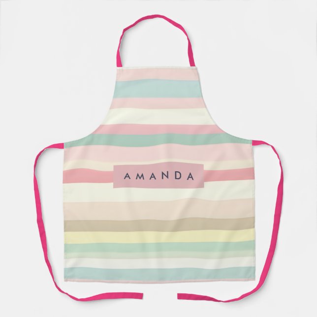 Personalised Elegant Pastel Macaron Stripe Apron (Front)