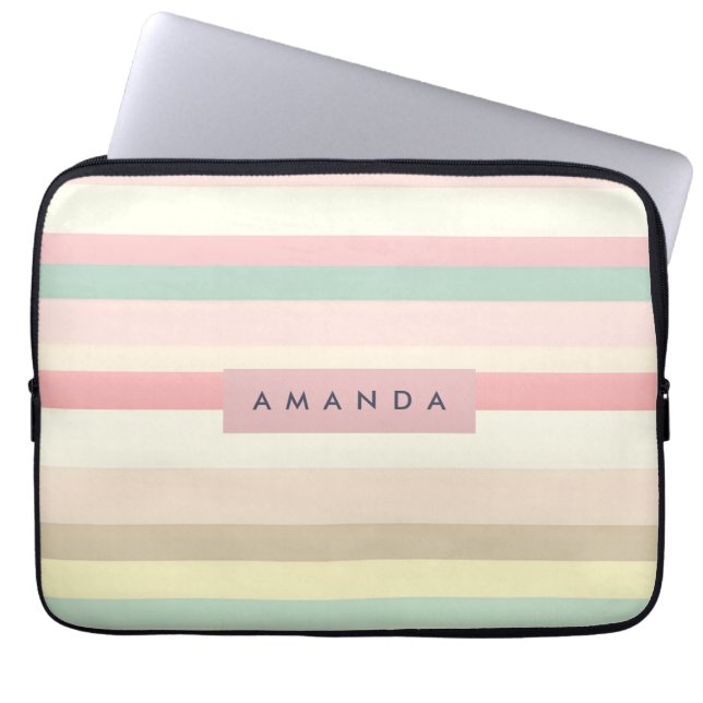 Personalised Elegant Pastel Macaron Stripe Laptop Sleeve (Front)