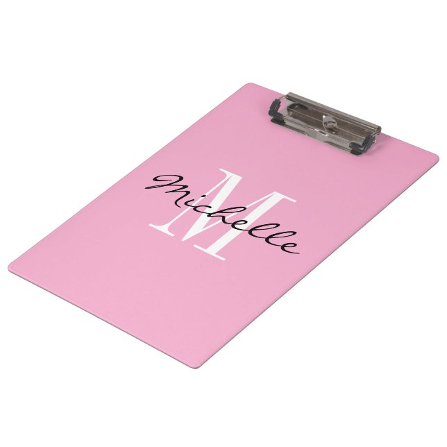 Personalised elegant pastel pink monogram clipboard (Angled)
