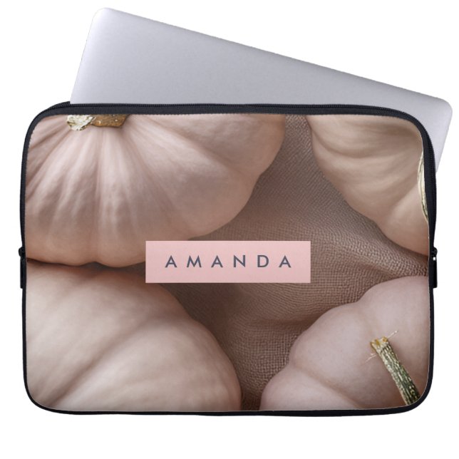 Personalised Elegant Pastel Pumpkin with Gold Stem Laptop Sleeve (Front)
