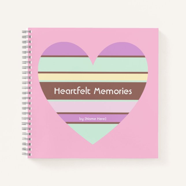 Personalised Elegant Pastel Stripes Heart on Pink Notebook (Front)