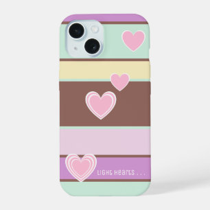 Personalised Elegant Pastel Stripes, Pink Hearts iPhone 15 Case