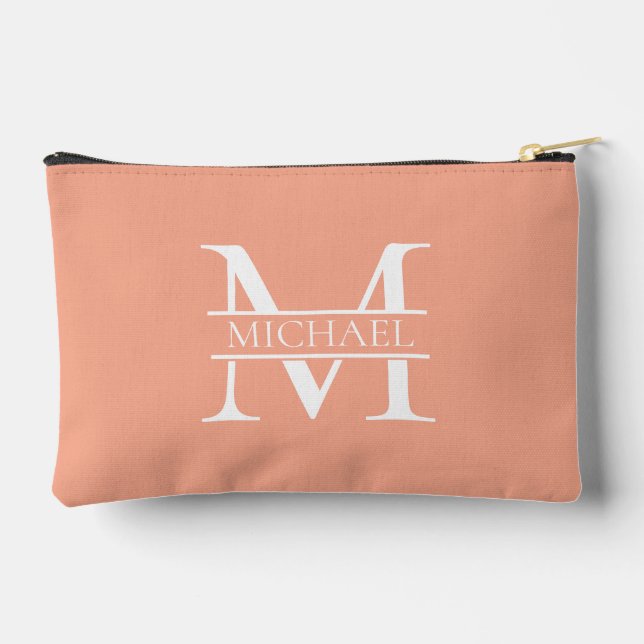 Personalised Elegant Peach Monogram and Name Accessory Pouch (Back)