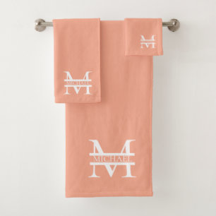 Personalised Elegant Peach Monogram and Name Bath Towel Set