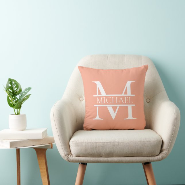 Personalised Elegant Peach Monogram and Name Cushion (Chair)