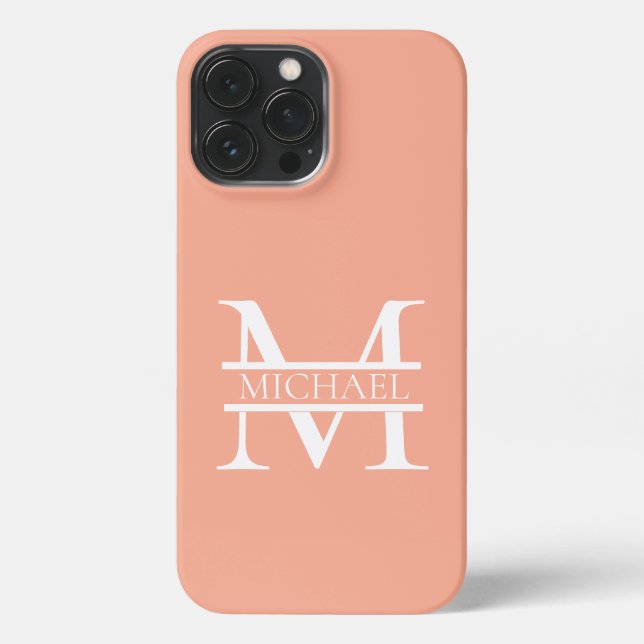 Personalised Elegant Peach Monogram and Name iPhone Case (Back)