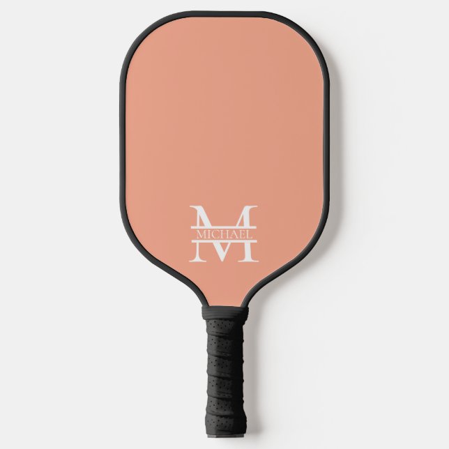 Personalised Elegant Peach Monogram and Name Pickleball Paddle (Front)