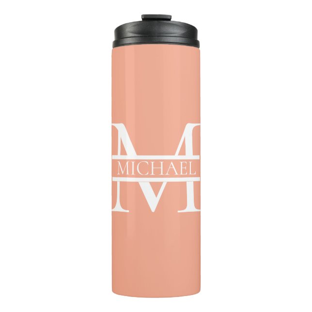 Personalised Elegant Peach Monogram and Name Thermal Tumbler (Front)