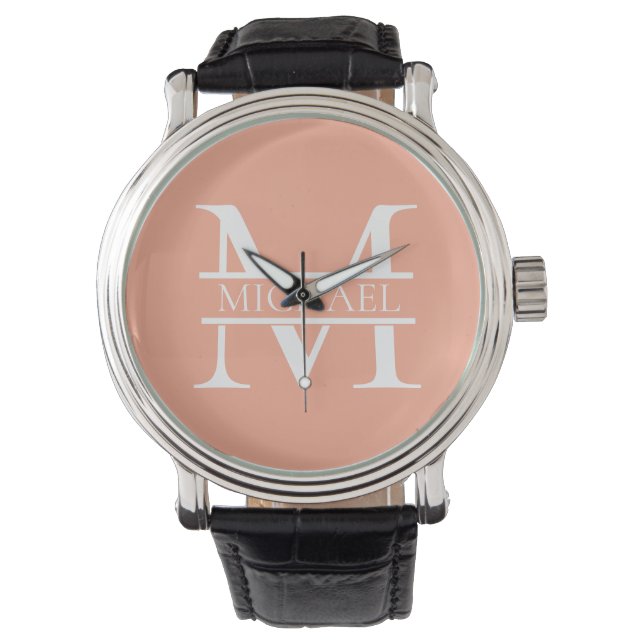 Personalised Elegant Peach Monogram and Name Watch (Front)