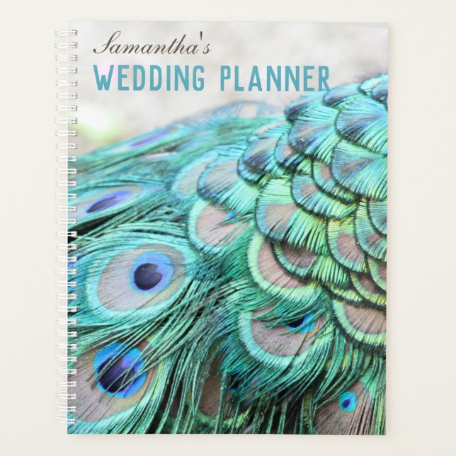 Personalised Elegant Peacock Feathers Wedding Planner (Front)