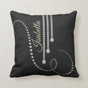 Personalised Elegant Pearl and Diamonds on Black N Cushion