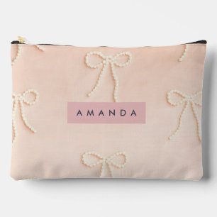 Personalised Elegant Pearl Bow in Soft Blush Accessory Pouch
