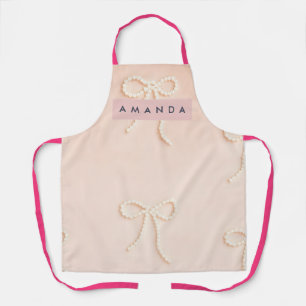 Personalised Elegant Pearl Bow in Soft Blush Apron