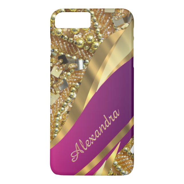 Personalised elegant pink and gold bling Case-Mate iPhone case (Back)
