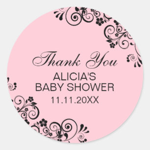 Personalised Elegant PINK Baby Shower Thank You Classic Round Sticker