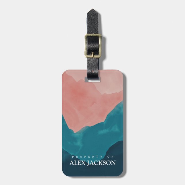 Personalised Elegant Pink Blue Outdoors Luggage Tag (Front Vertical)