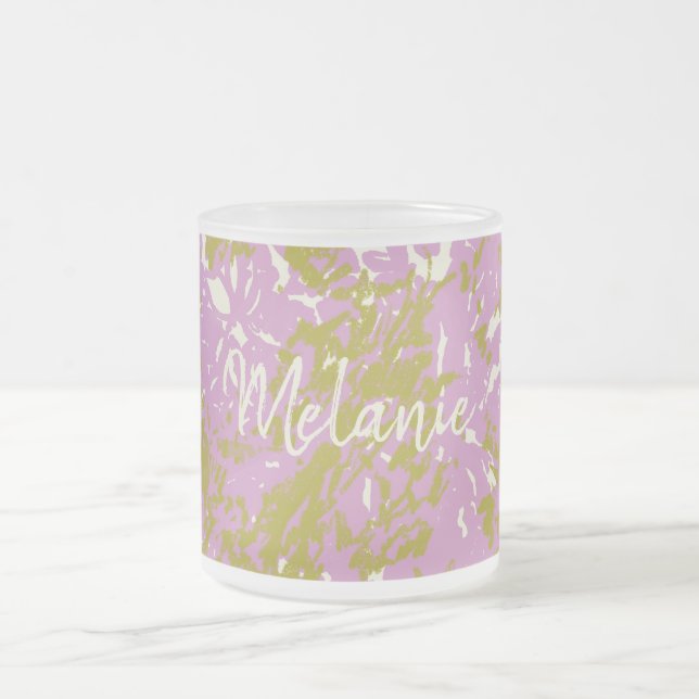 Personalised Elegant Pink Botanical Design   Frosted Glass Coffee Mug (Center)