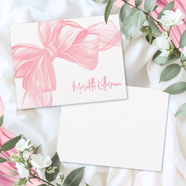 Personalised Elegant Pink Bow Card (Personalized Elegant Pink Bow Thank You Note Card )
