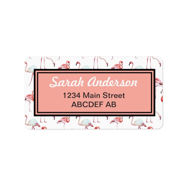 Personalised Elegant Pink Flamingo pattern Label (Front)