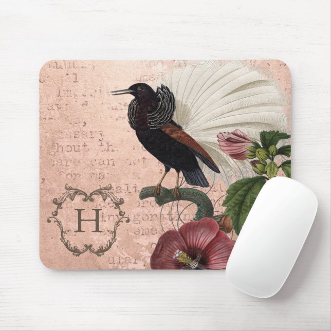 Personalised Elegant Pink Floral Monogram Mouse Mat (With Mouse)