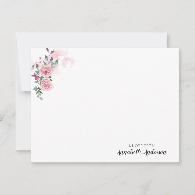 Personalised Elegant Pink Floral Rose Watercolor Card (Front)