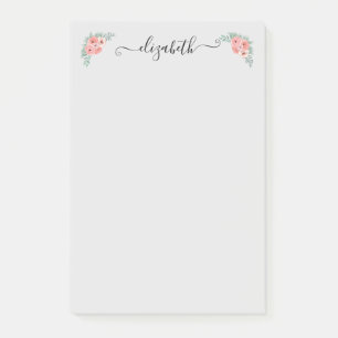 Personalised Elegant Pink Floral Script Post-it Notes