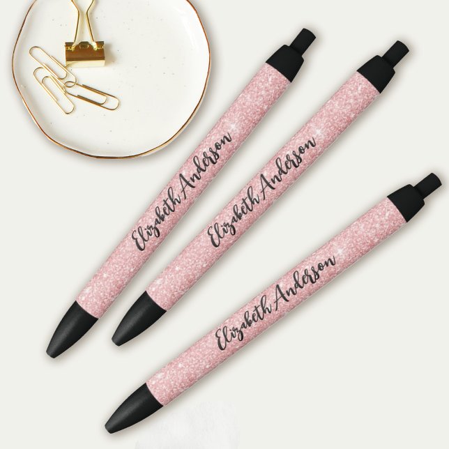 Personalised Elegant Pink Glitter Black Ink Pen (Pretty Pink glitter drawing Pens. so pretty and they coordinate with the pink glitter sketchbooks!)