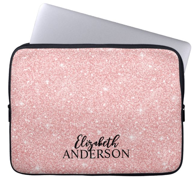 Personalised Elegant Pink Glitter Laptop Sleeve (Front)