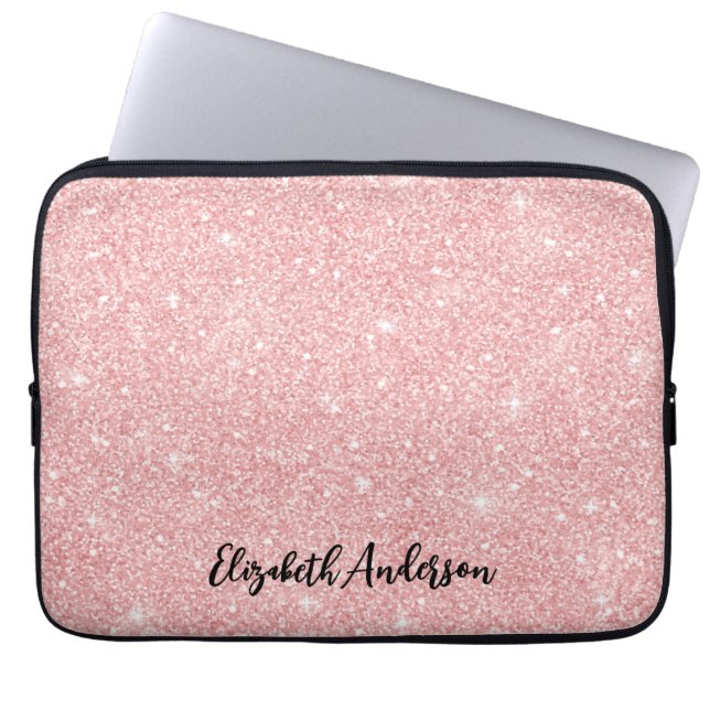 Personalised Elegant Pink Glitter Laptop Sleeve (Front)