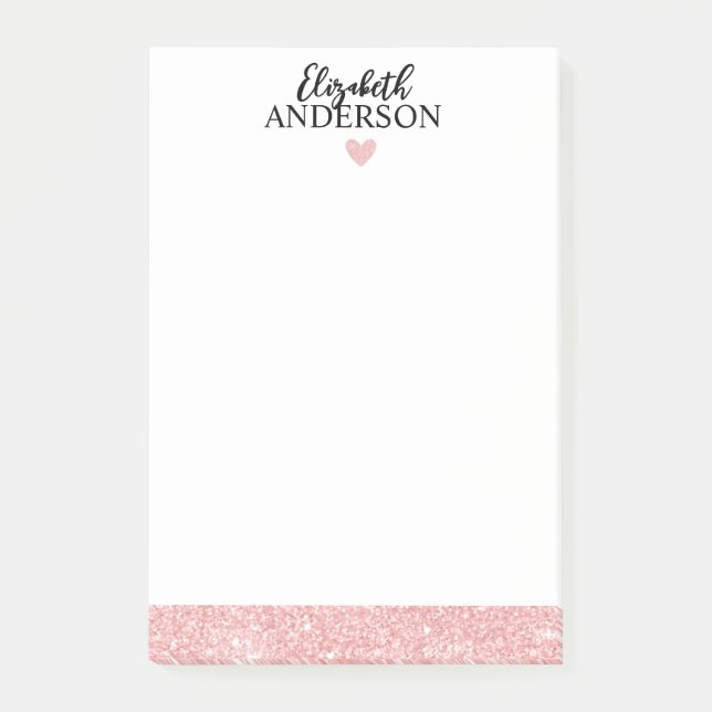 Personalised Elegant Pink Glitter Post-it Notes (Front)