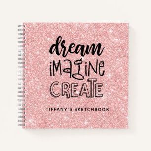 Personalised Elegant Pink Glitter Sketchbook Notebook