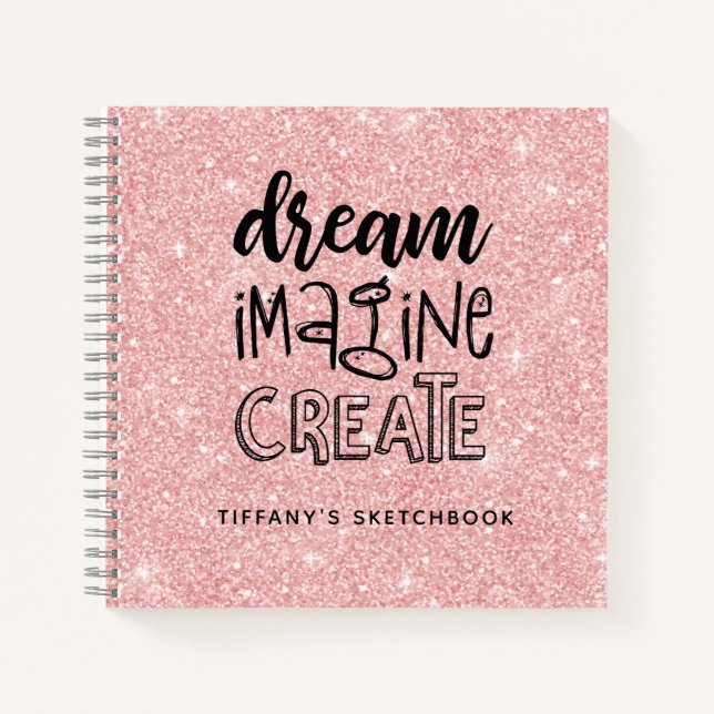 Personalised Elegant Pink Glitter Sketchbook Notebook (Front)