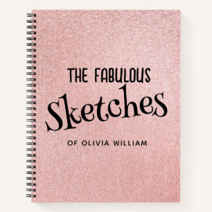 Personalised Elegant Pink Glitter Sketchbook  Notebook