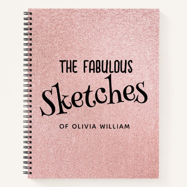 Personalised Elegant Pink Glitter Sketchbook  Notebook (Front)