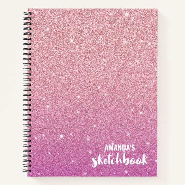  Personalised Elegant Pink Glitter Sketchbook Notebook (Front)