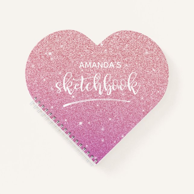 Personalised Elegant Pink Glitter Sketchbook Notebook (Front)