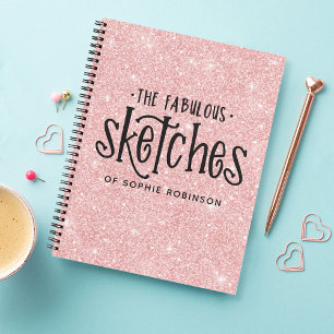 Personalised Elegant Pink Glitter Sketchbook Notebook