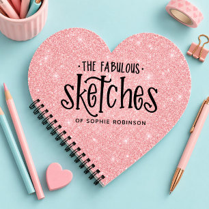 Personalised Elegant Pink Glitter Sketchbook Notebook