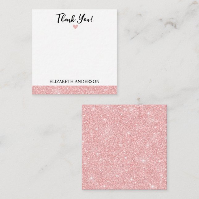 Personalised Elegant Pink Glitter Thank You Card (Front/Back)