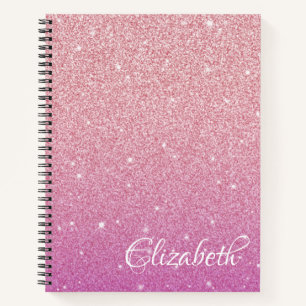 Personalised Elegant Pink Ombre Glitter Notebook